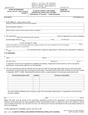  JC 84, Claim of Appeal and Order Appointing Appellate Counsel 2018