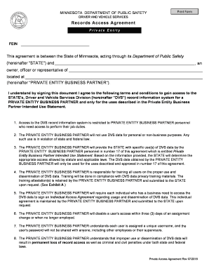 DVS Business Partner Records Access Agreement Private Entity  Form