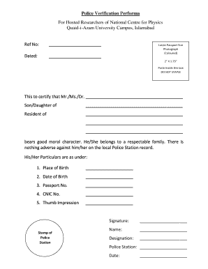 Police Verification Form National Centre for Physics