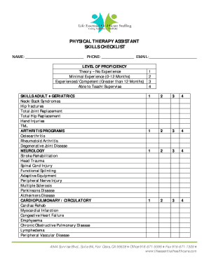 Physical Therapy Competency Checklist  Form