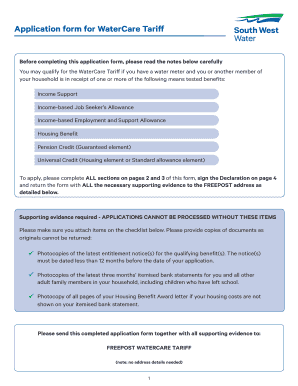 Watercare Tariff  Form