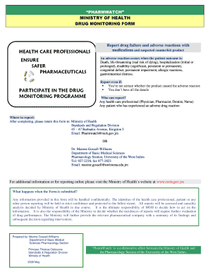  PharmWatch Drug Monitoring Form Ministry of Health Jamaica 2018