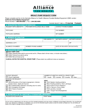 BREAST PUMP REQUEST FORM
