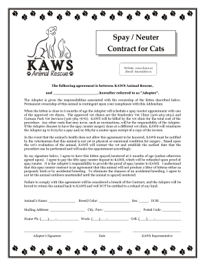 Spay Neuter Contract for Cats KAWS Animal Rescue  Form