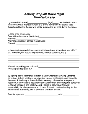 Movie Night Permission Slip  Form