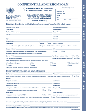 Confidential Admission Form St George&#039;s Hospital