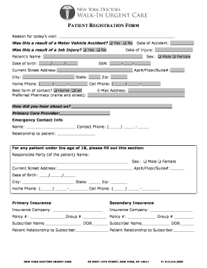 Patient Registration Form New York Doctors Urgent Care