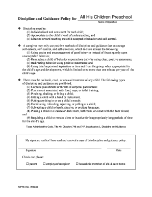 Discipline and Guidance Policy All His Children Preschool  Form