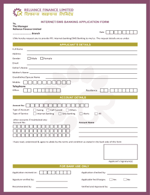 RFL SMSBanking Form Reliance Finance Limited