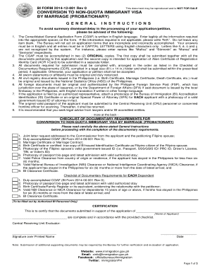 Bi Form Non Quota Immigrant Visa