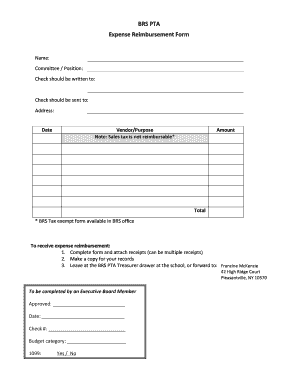 Pta Expense Reimbursement Form