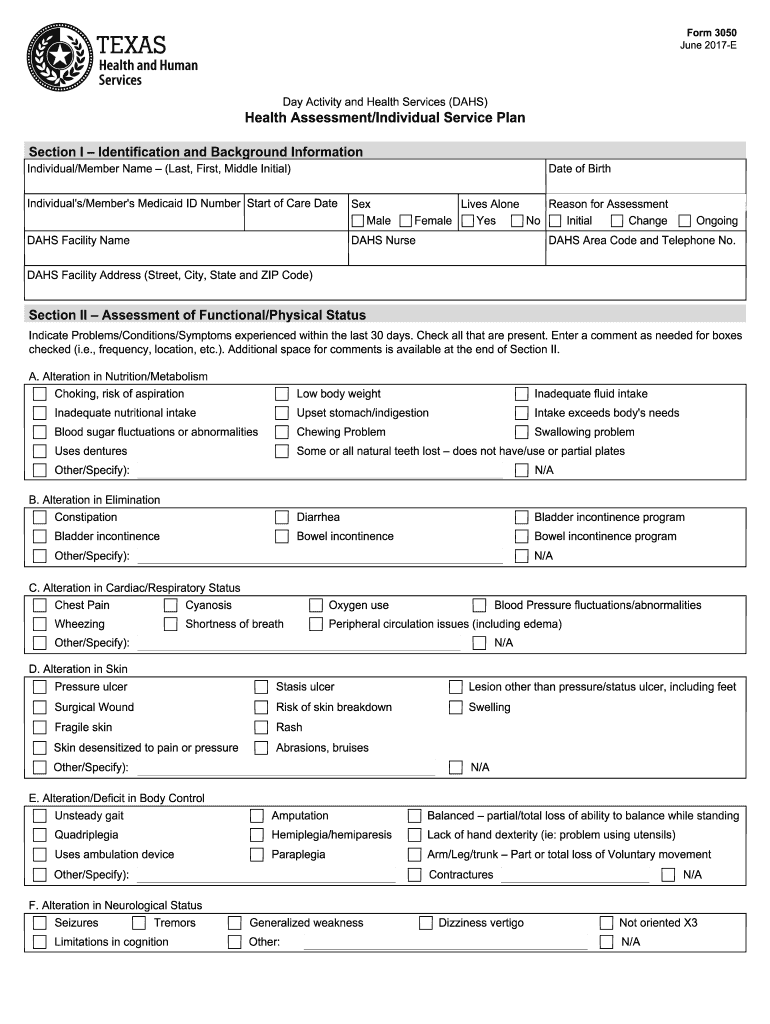 Day Activity and Health Services DAHS Form 3050