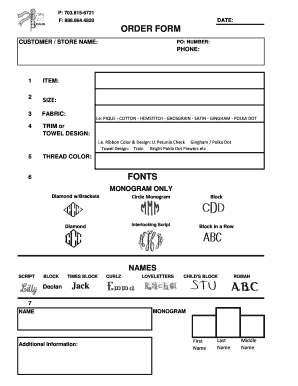 Jack FONTS ORDER FORM Bows and Beaus Gifts