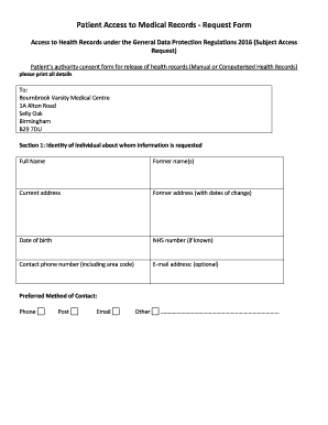 Patient Access to Medical Records Request Form Bournbrook