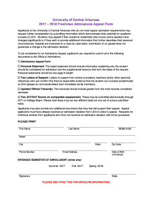 Get and Sign Freshman Admissions Appeal Form 2020