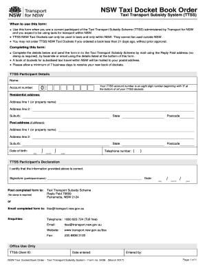 Taxi Transport Subsidy Scheme Nsw  Form