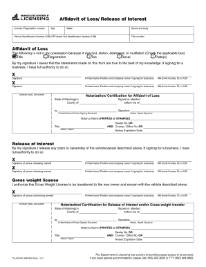 Affidavit of Loss Release of Interest  Form