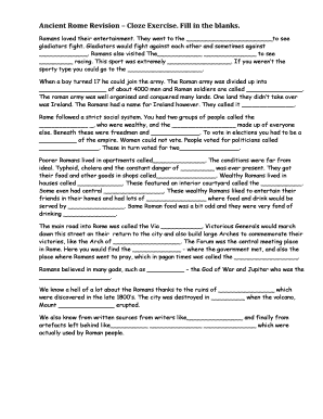 Ancient Rome Revision Cloze Exercise Fill in the Blanks  Form