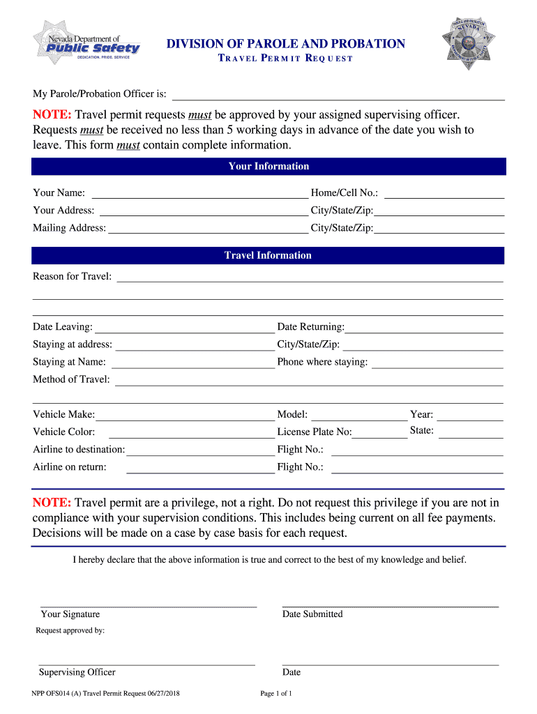 Travel Permit  Form