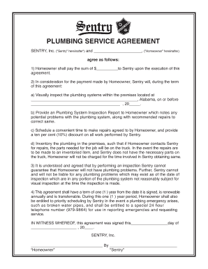 Plumbing Service Agreement Template  Form