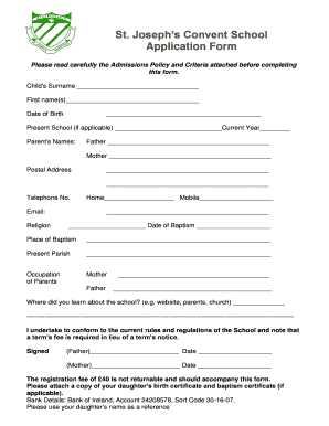 St Joseph Convent School Admission Form