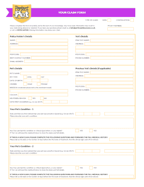  Perfect Pet Claim Form 2017-2024