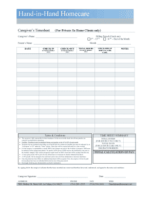 Timesheet for Caregiver  Form
