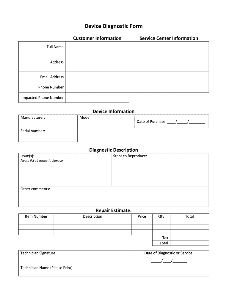 Diagnostic Imaging Testing Form