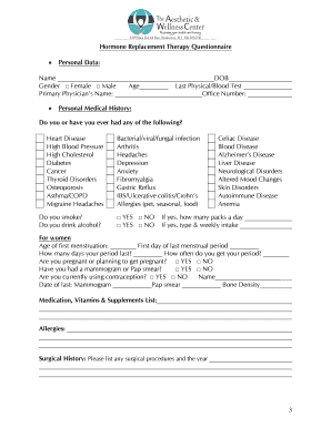 3 Hormone Replacement Therapy Questionnaire Personal Data  Form