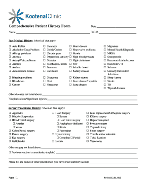 Comprehensive Health History Template  Form