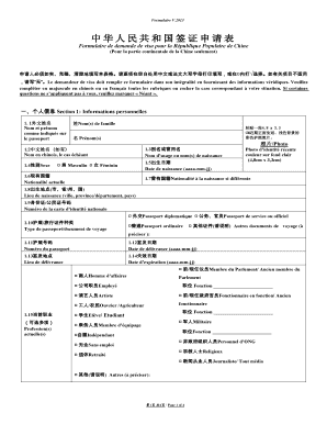 Remplissable Form V Visa Chine