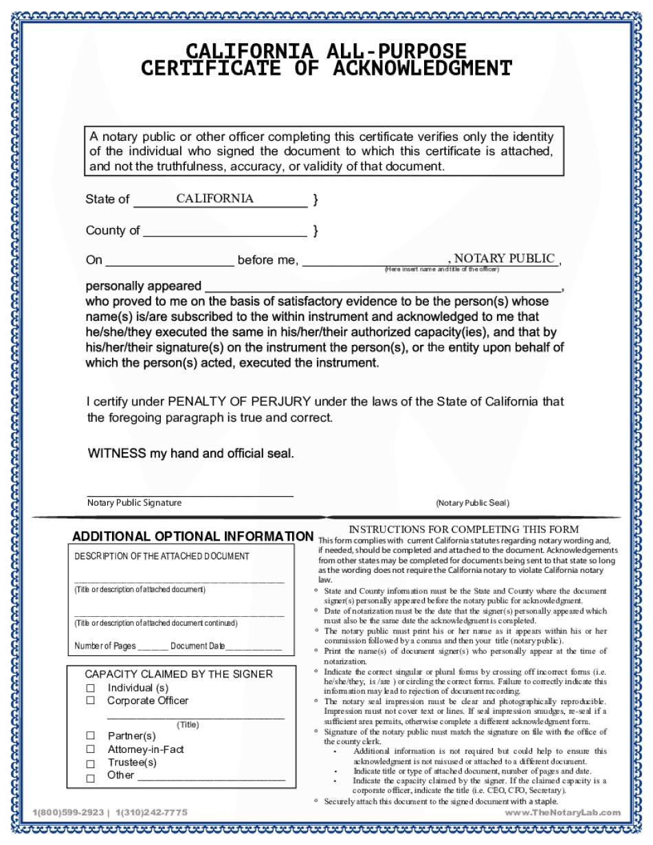 California Acknowledgement  Form