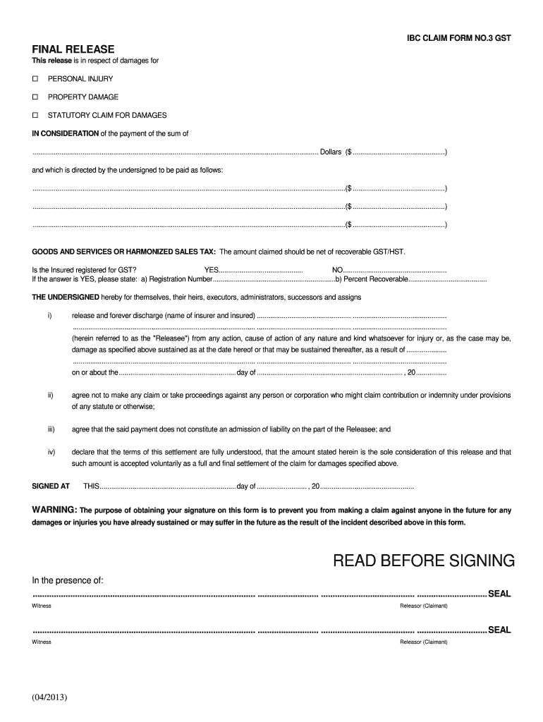  Ibc Claim Form No 2013-2024