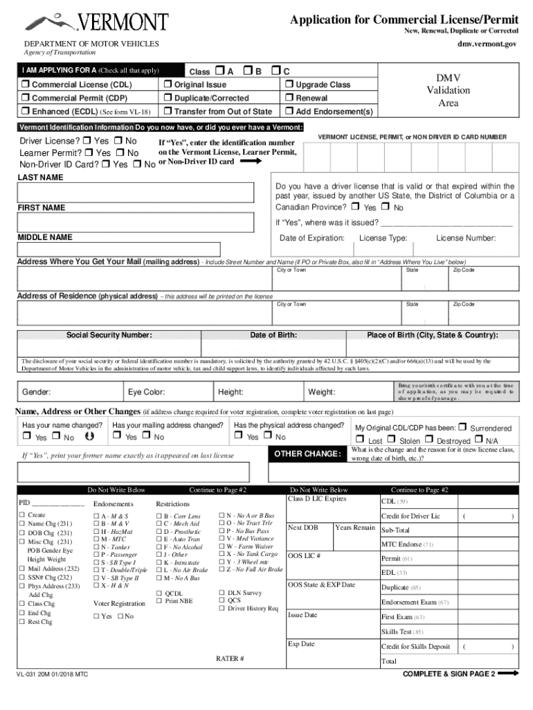  Vt Vl Dmv Form 2018-2024