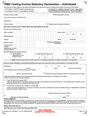 Towing Invoices Statutory Declaration Individuals Towing Invoices Statutory Declaration Individuals Catalogue No 45065677 Form N