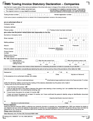  Towing Invoice Statutory Declaration Companies Towing InvoiceStatutory Declaration Companies Catalogue No 45065678 Form No 5556 2018