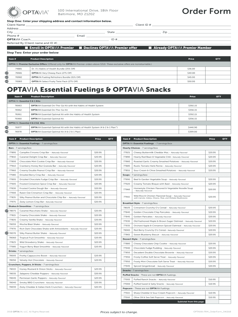  Optavia Fuelings List PDF 2018-2024