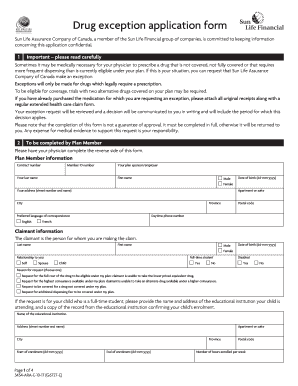  Sunlife Drug Exception Form 2017-2024