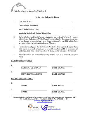 Aftercare Indemnity Form Stellenbosch Waldorf School