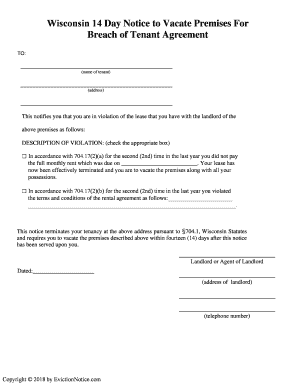Wisconsin 14 Day Notice to Vacate Form