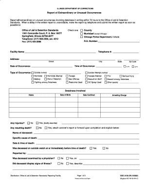 Illinois Department of Correctionsreport of Extraordinary or Unusual Occurrences  Form