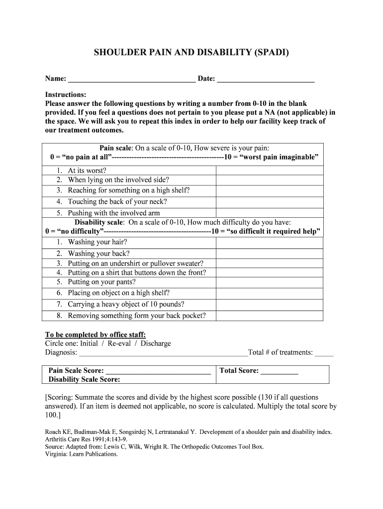 SHOULDER PAIN and DISABILITY SPADI  Form