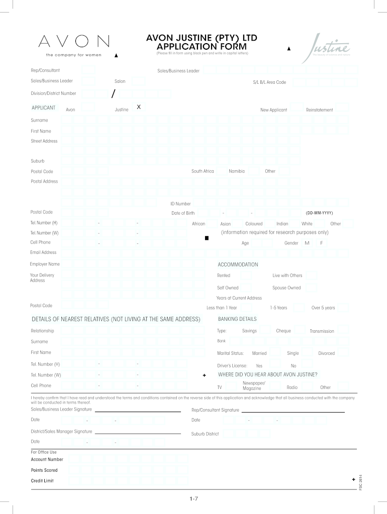 Avon Application Form