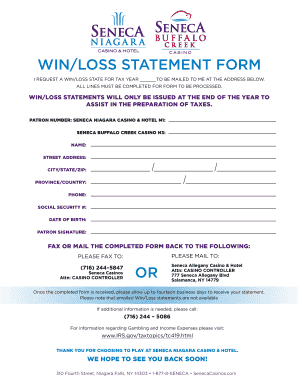 Seneca Niagara Win Loss Statement  Form