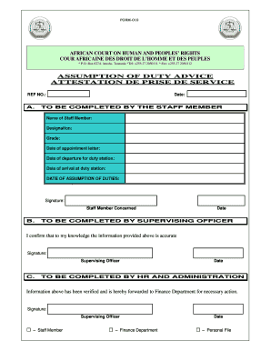 Assumption of Duty Form