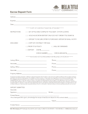 Release of Escrow Deposit Form Florida