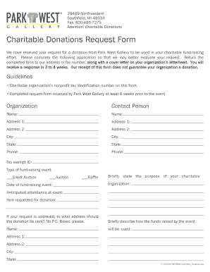 Charitable Donations Request Form PDF Park West Gallery