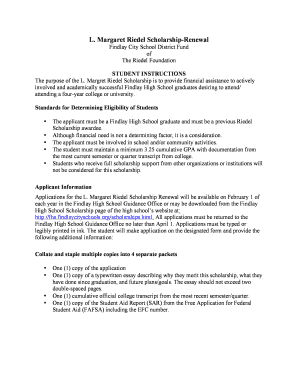 L Margaret Riedel Scholarship Renewal Findlay City School  Form