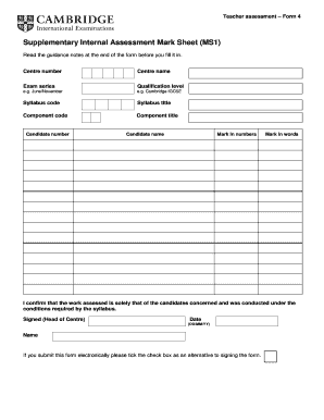 Mark Sheets Cambridge  Form