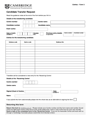 Candidate Transfer Request Entries Form 3 Cambridge Cie Org